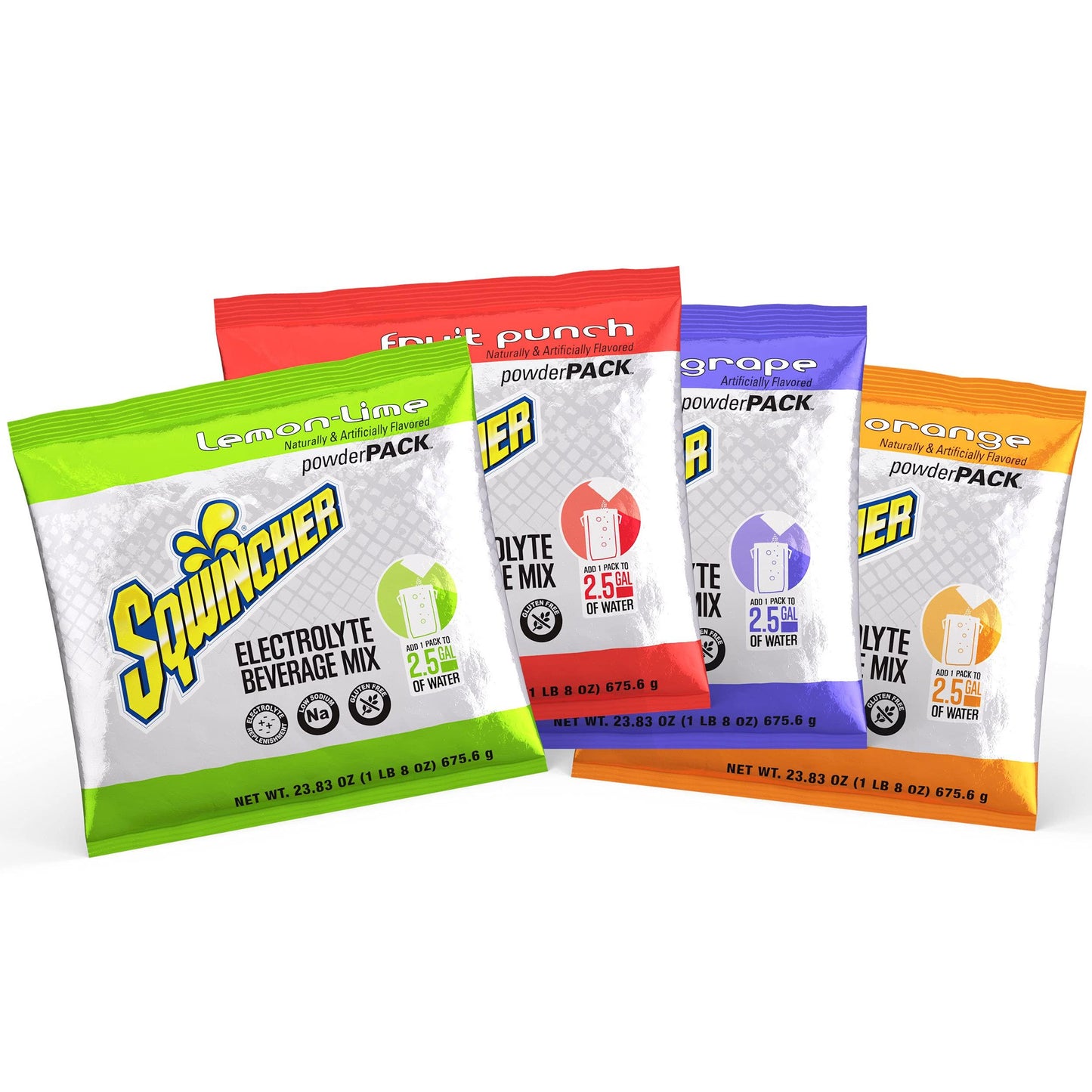 Sqwincher Powder Pack, Assorted Flavor Electrolyte Drink Concentrate, 23.83 oz Packet (Pack of 32)