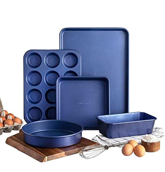 Granitestone Ultra Nonstick Bakeware Set, 5 Piece Dishwasher Safe Baking Pans Set with Muffin Pan, Baking Pan, Loaf Pan, Round Baking Tray & Baking Sheet for Oven with Even Heating &No Warp Technology