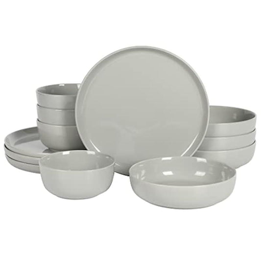 Gibson Home Oslo 12-Piece Porcelain Chip and Scratch Resistant Dinnerware Set, Grey,Service for 4