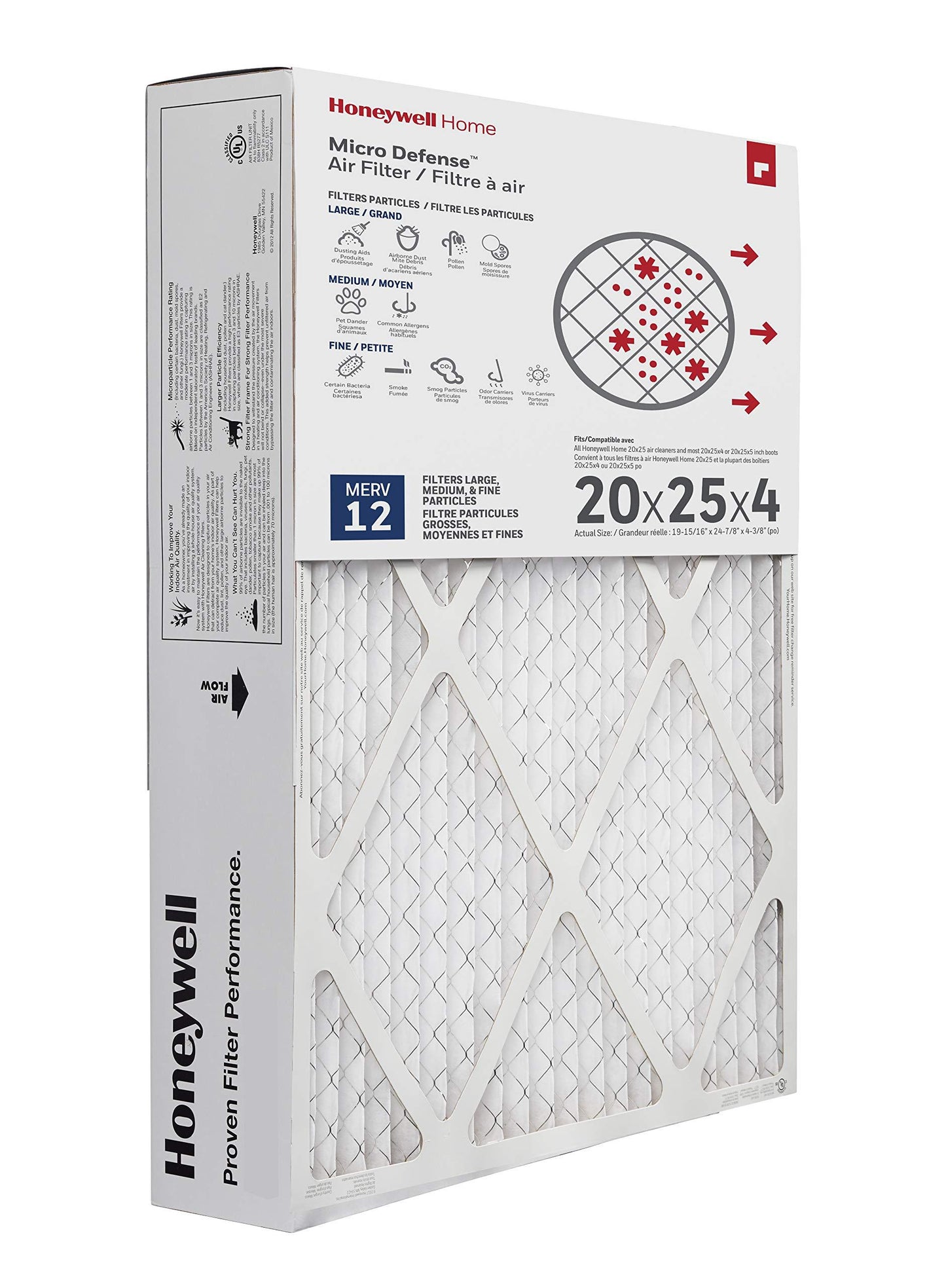 Honeywell Home MicroDefense AC Furnace Air Filter 20 x 25 x 4 MERV 12 (1 pk)