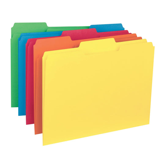 Smead Interior File Folder, 1/3-Cut Tab, Letter Size, Assorted Primary Colors, 100 per Box (10229)