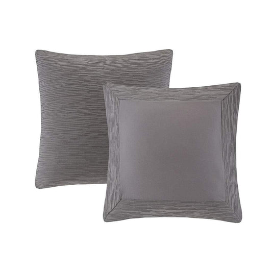 N Natori Hanae Single Quilted Euro Sham - Super Soft Machine Washable European Square Decorative Pillow Cover, Hidden Zipper Closure (Cushion NOT Included), 26"x26", Yard Dyed Grey