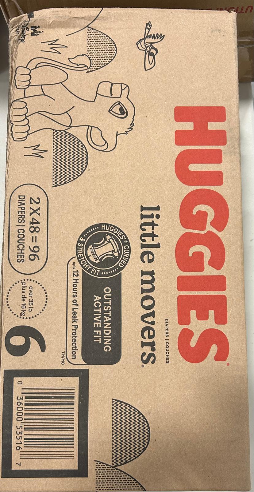 Huggies Size 6 Diapers, Little Movers Baby Diapers, Size 6 (35+ lbs), 96 Ct (2 Packs of 48), Packaging May Vary