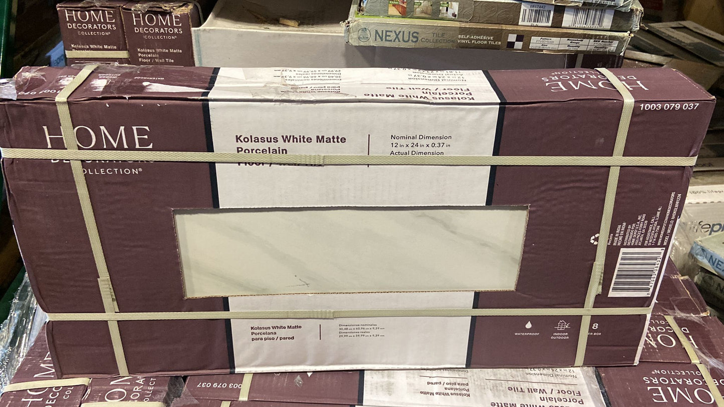 Kolasus White 12 in. x 24 in. Matte Porcelain Stone Look Floor and Wall Tile (16 sq. ft./Case)NHDKOLWHI1224