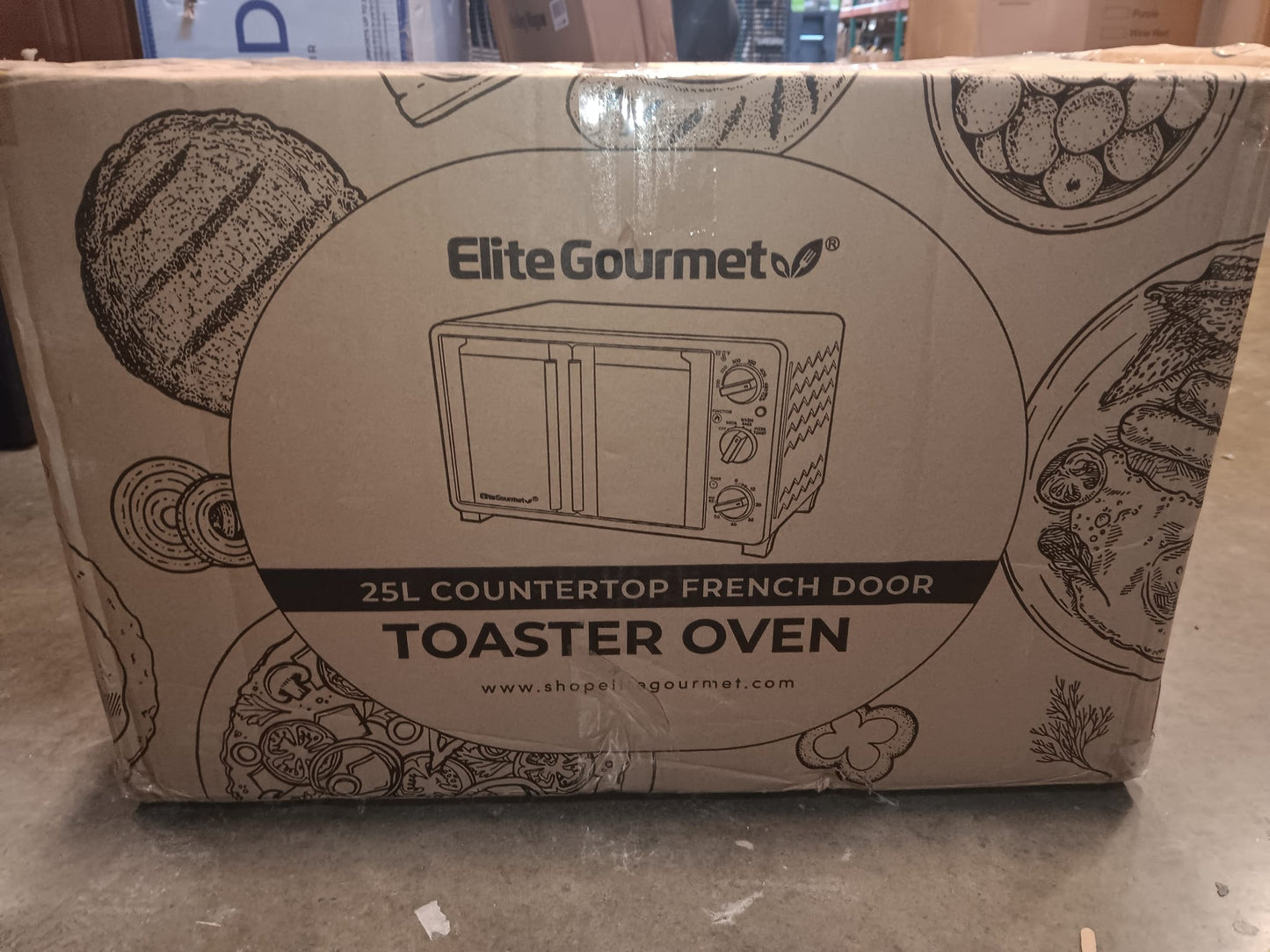 Elite Gourmet ETO2530M Double French Door Countertop Toaster Oven, Bake, Broil, Toast, Keep Warm, Fits 12" pizza, 25L capacity, Stainless Steel & Black