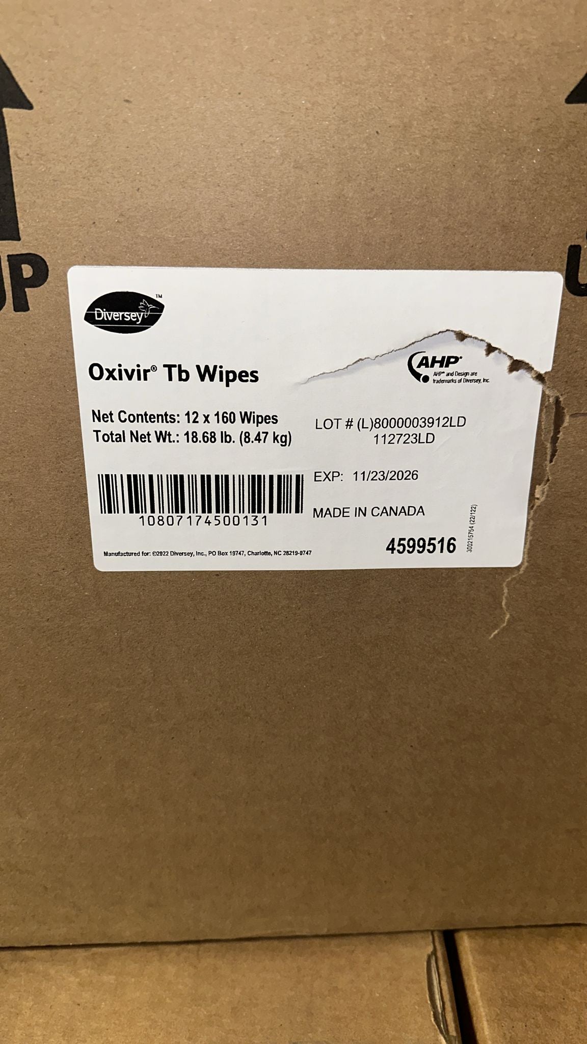 Diversey Oxivir Tb Wipes - For Multipurpose - Characteristic Scent - 7" Length x 6" Width - 160 / Canister - 12 / Carton - Disinfectant, VOC-free - White (EXP 11/23/2026)