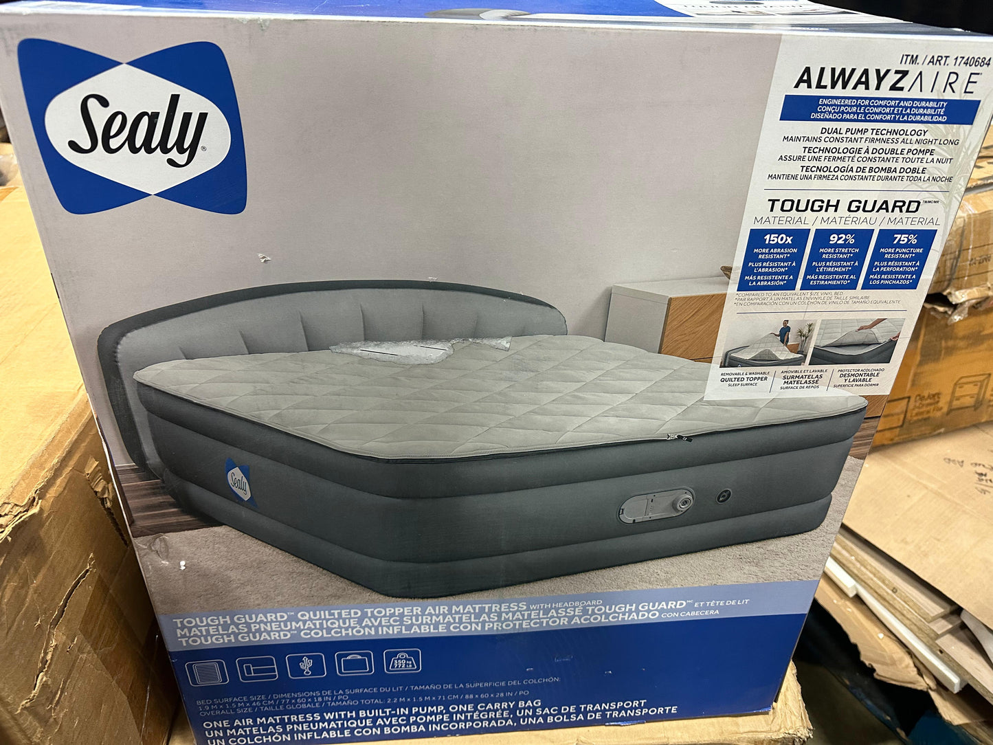 SEALY AlwayzAire Tough Guard Quilted Topper Air Mattress, Queen