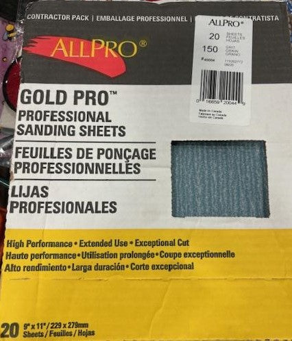 ALLPRO GOLD PRO 150 GRIT PROFESSIONAL SANDING SHEETS 9X1 - 20 Sheets-P150B-40004