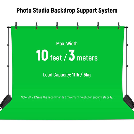 Neewer Photo Studio Backdrop Support System, 10ft/3m Wide 6.6ft/2m High Adjustable Background Stand with 4 Crossbars, 6 Backdrop Clamps, 2 Sandbags, and Carrying Bag for Portrait & Studio Photography