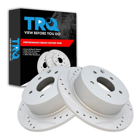 TRQ Rear Performance Brake Rotors Set Solid Premium G-Coated Cross Drilled & Slotted Compatible with 2002-2022 Nissan Altima 2011-2017 Juke 2004-2018 Maxima 2007-2019 Sentra