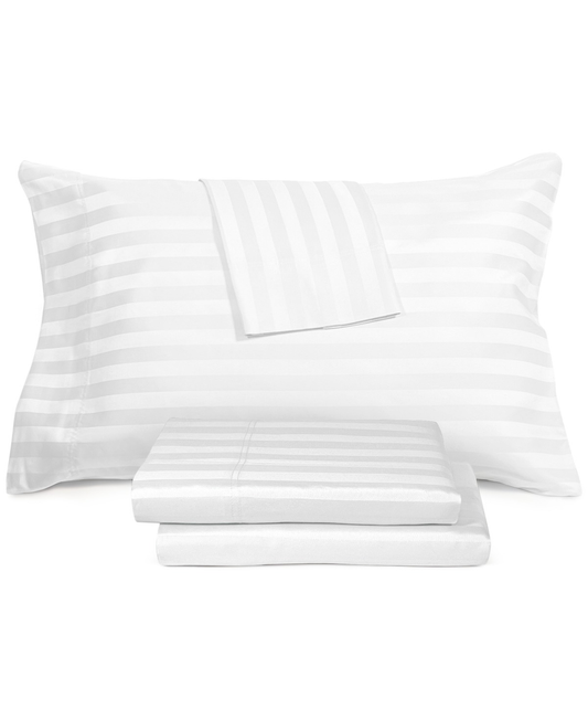 A Textiles WHITE Ultra Lux Wide Stripe Sheet Set, Queen