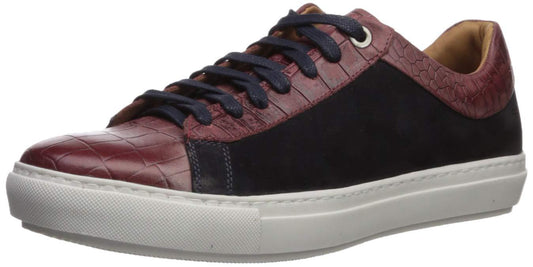 Brothers United Men's Leather Luxury Sophisticated Lace Up Sneaker, Ruby Crocodile/Navy Nubuck, 11.5 M US