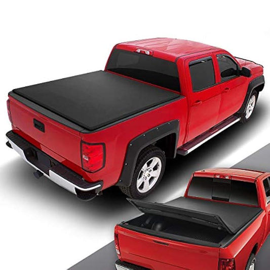 DNA Motoring TTC-TRISOFT-026 Pickup Truck Bed Soft Tri-Fold Adjustable Tonneau Cover Compatible with 2000-2004 Dakota 5.25' Fleetside Bed