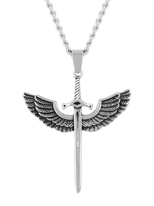 Believe by Brilliance Men's Stainless Steel Eagle Wings and Sword Pendant