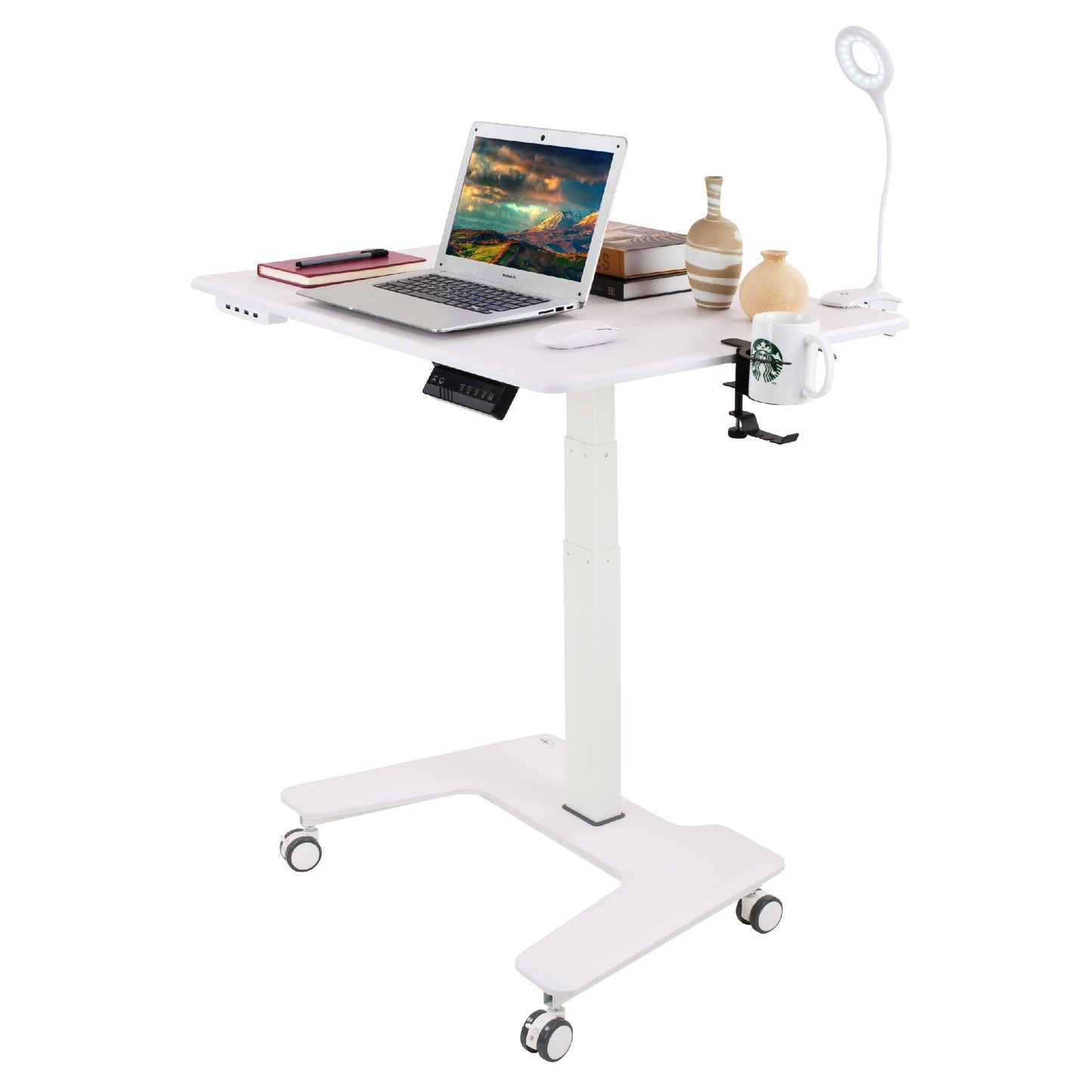 DULOCK - Standing Desk - Portable Computer Stand for Home & Office - Adjustable Height Table 25.59”-49.21” - Single Motor Electric Standup Desk with Lockable Wheels, Accessories Included