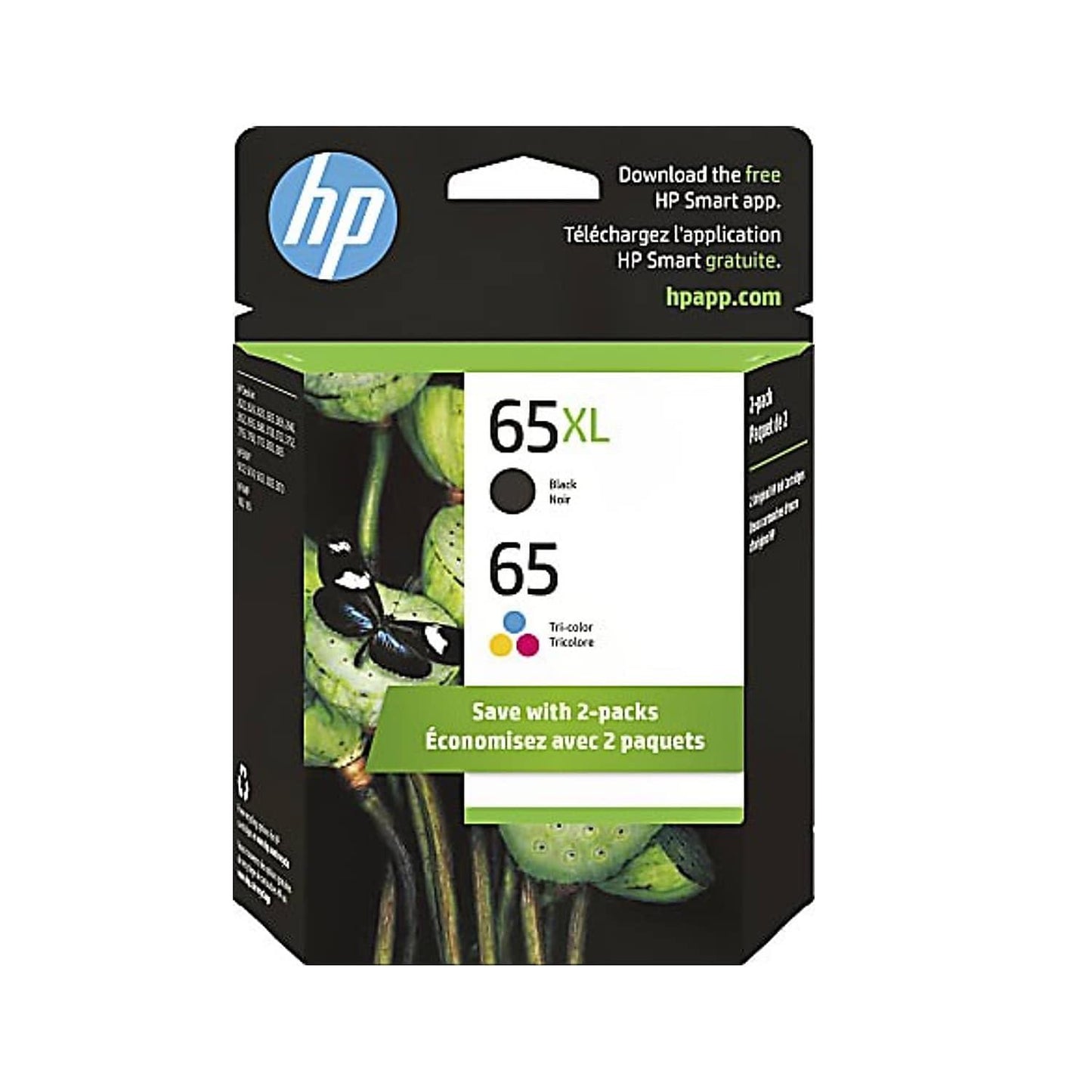 HP 65XL/65 Black High Yield and Tri-Color Standard Yield Ink Cartridge, 2/Pack (6ZD95AN)