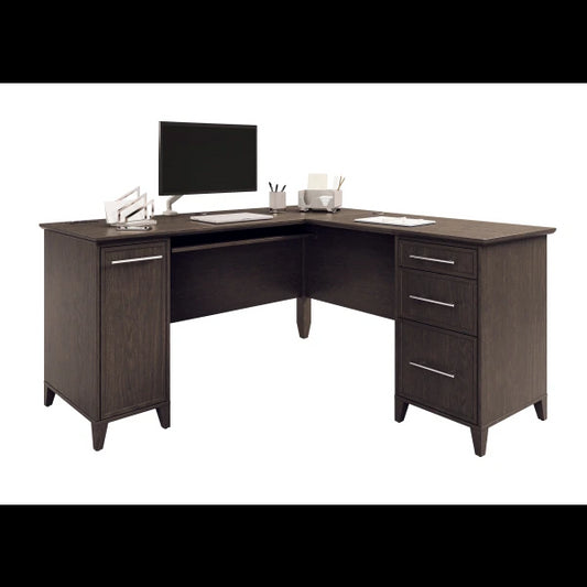 Realspace® Koru 60"W L-Shaped Corner Computer Desk With Integrated Power & Charging, Espresso Oak