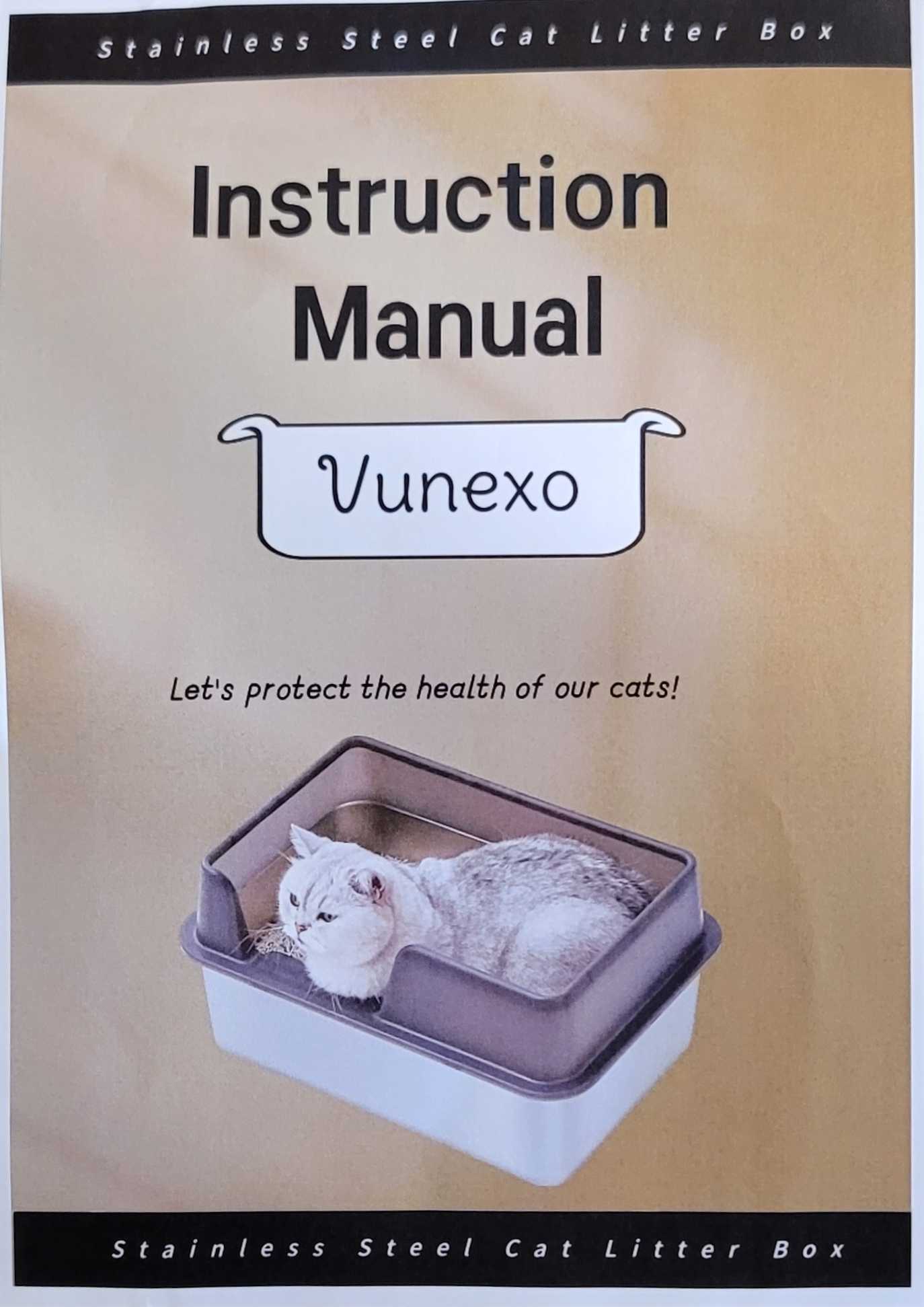 VUNEXO Stainless Steel Cat Litter Box with Top Lid, High Wall Sides Enclosure, Covered Litter Box for Kitty, Large Cat, with Litter Mat and Scoop, Easy Cleaning, Non-Sticky, Anti-Leakage (1 Pack)