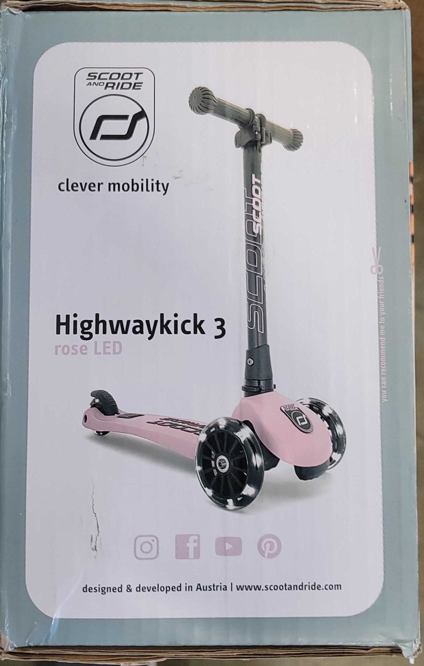 Scoot&Ride Highwaykick 3 LED Scooter, Rose