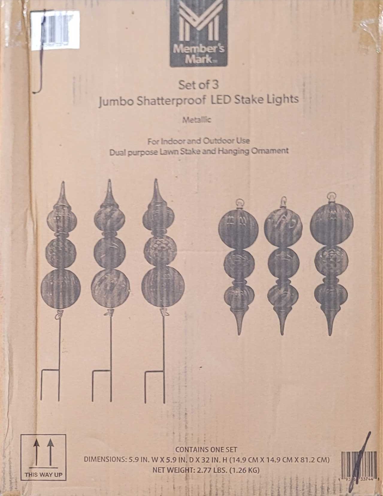 Member's Mark Jumbo Pre-Lit Shatterproof Ornament Stake Lights, Set of 3