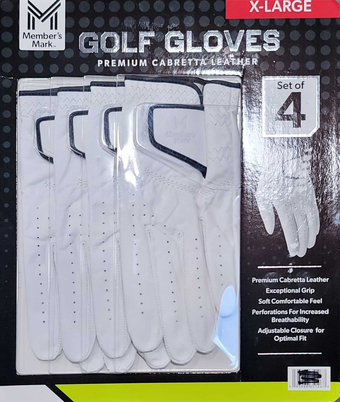 Member's Mark Elite Premium Golf Glove, 4 pack (XL)