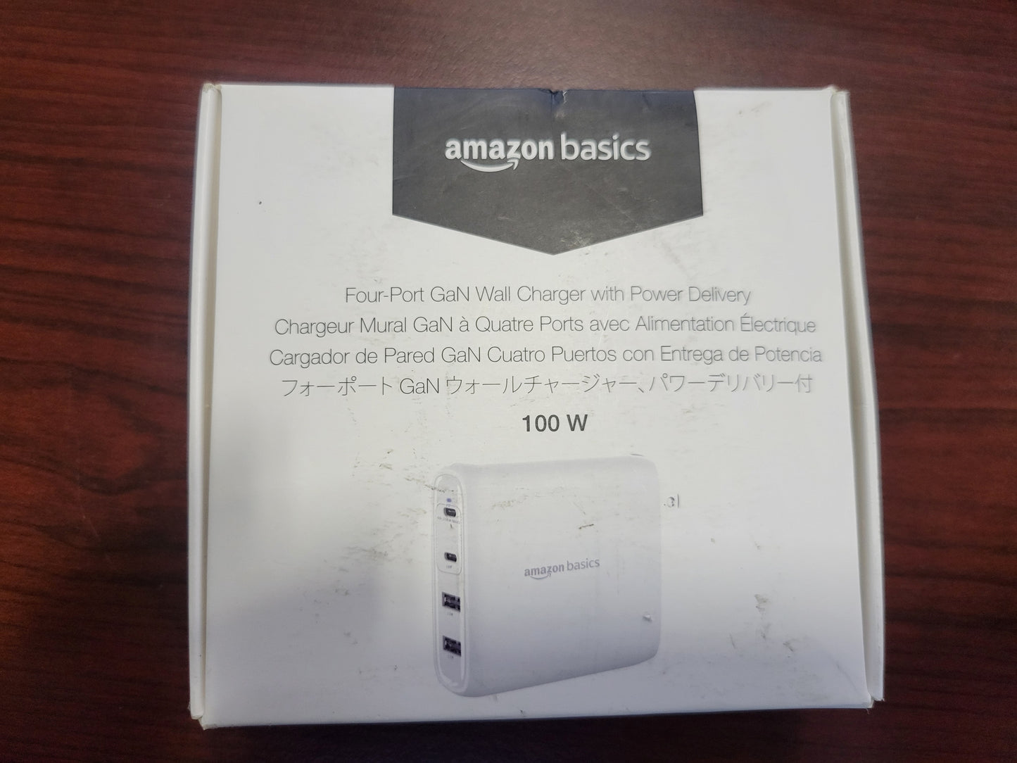 Amazon Basics 100W Four-Port GaN Wall Charger with 2 USB-C (100W, 18W) & 2 USB-A Ports (12W) with PD for Laptops, Tablets & Phones (iPhone 15/14/13/12/11/X,iPad,MacPro, Samsung & more), non-PPS, White