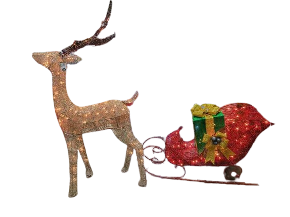 Gllabel Lighted Christmas Reindeer and Gift Box Sleigh Outdoor Patio Decoration Set - 50 inch Reindeer, 19.75 inch Sleigh, 12 inch Gift Box