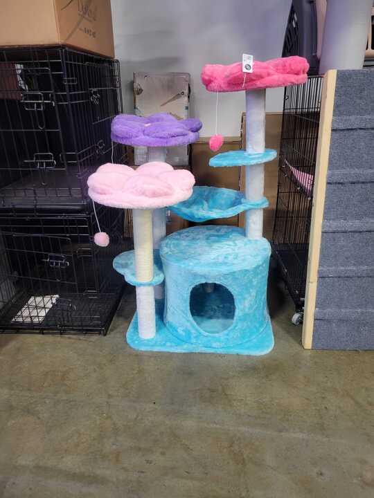Flower Cat Tree, 42'' Cute Cat Tower with Large Metal Frame Hammock, Small Cat Tree Tower for Cats