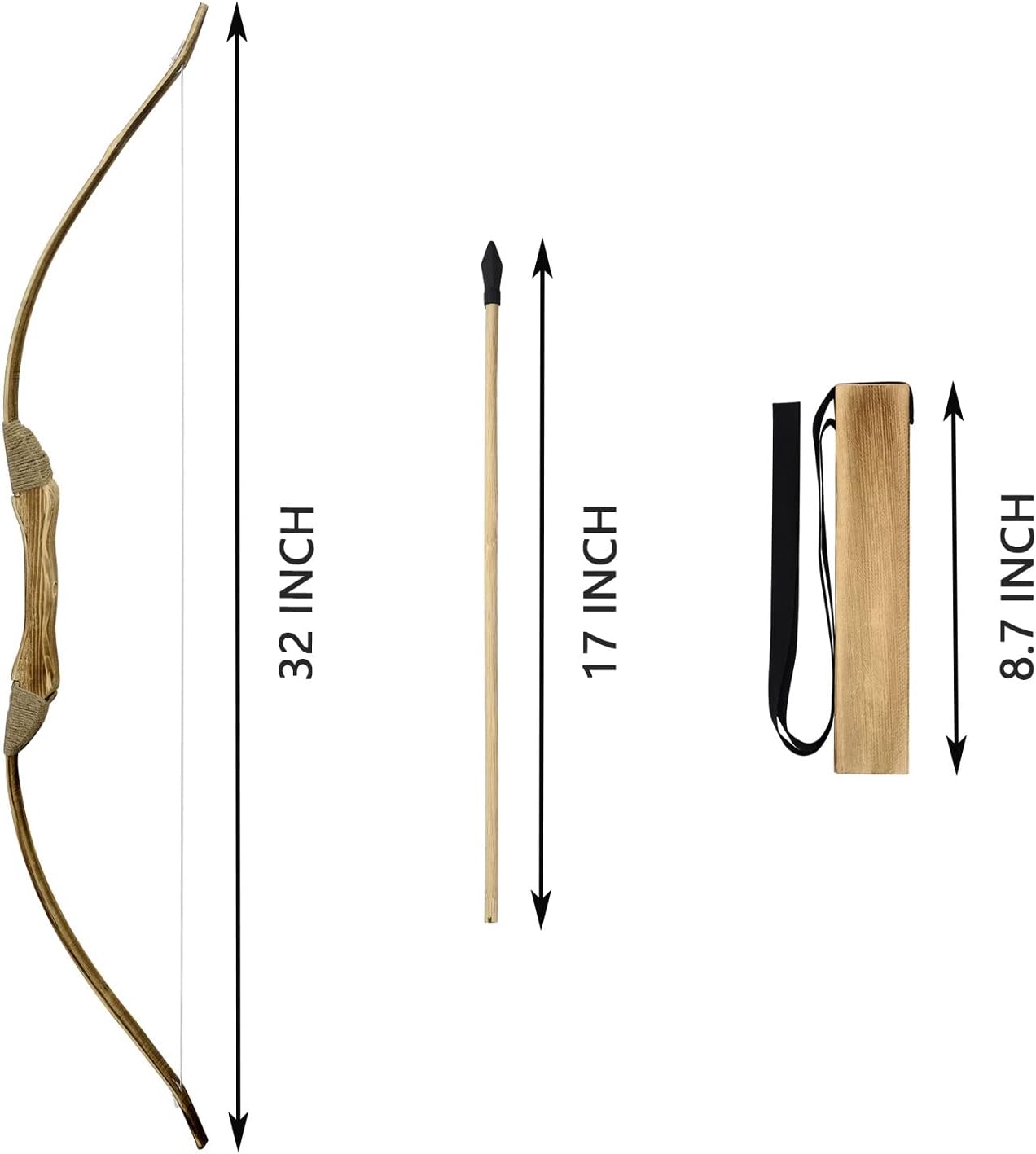 2 Pack Wooden Bow and Arrow Set, Handmade 32 Inch Toy Bow and Arrow for Kids, 2 Bows 2 Quivers and 20 Wood Arrows, Archery Set Outdoor and Indoor Games Toys, Gifts for Kids Youth Boys and Girls