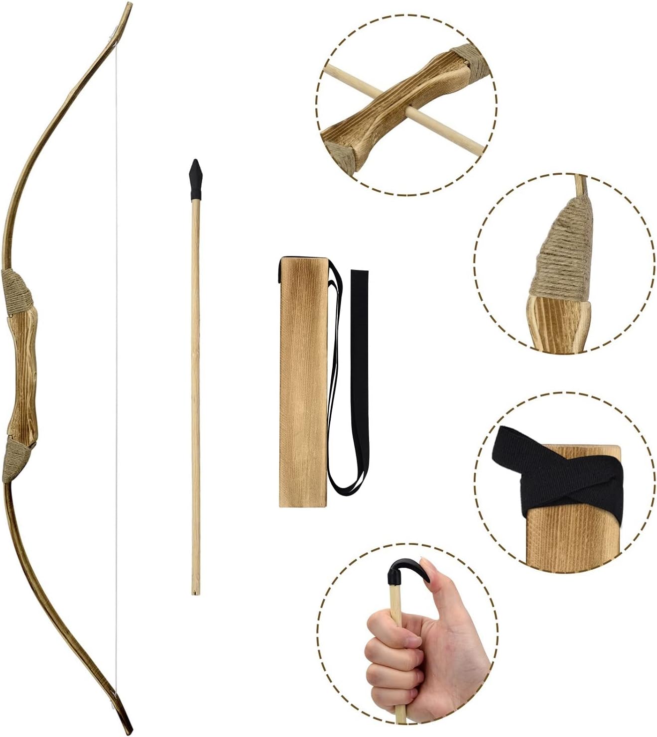 2 Pack Wooden Bow and Arrow Set, Handmade 32 Inch Toy Bow and Arrow for Kids, 2 Bows 2 Quivers and 20 Wood Arrows, Archery Set Outdoor and Indoor Games Toys, Gifts for Kids Youth Boys and Girls