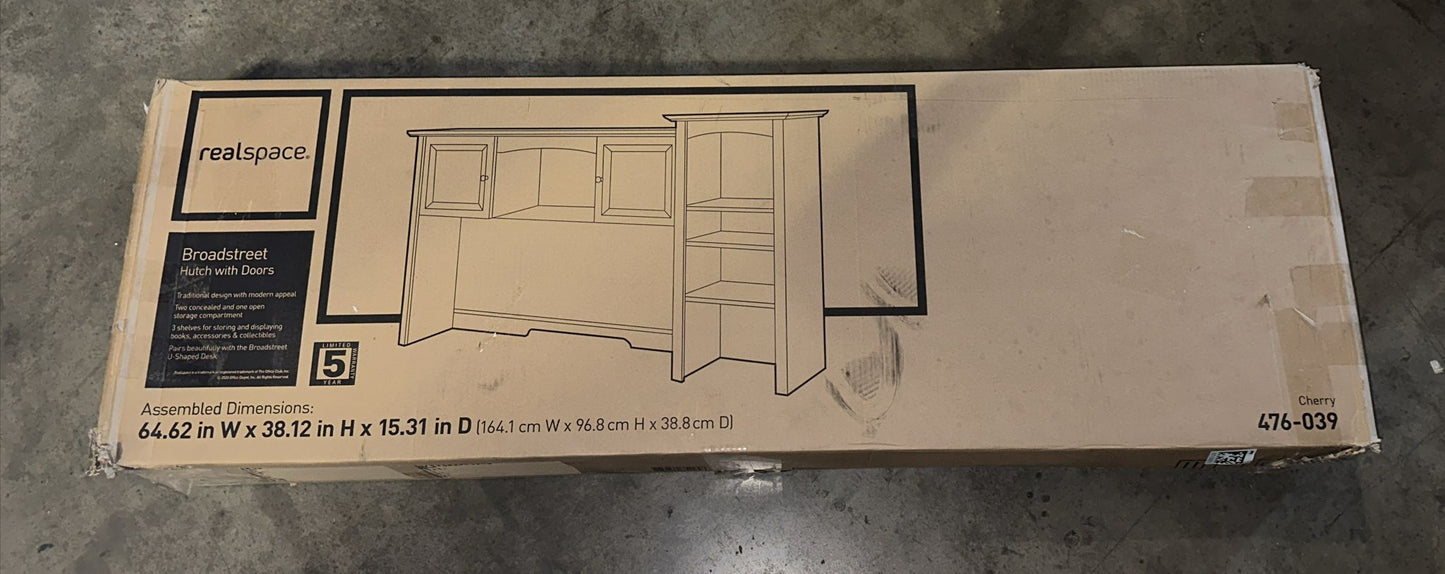 Realspace® Broadstreet 65”W Hutch For U-Shaped Desk, Cherry