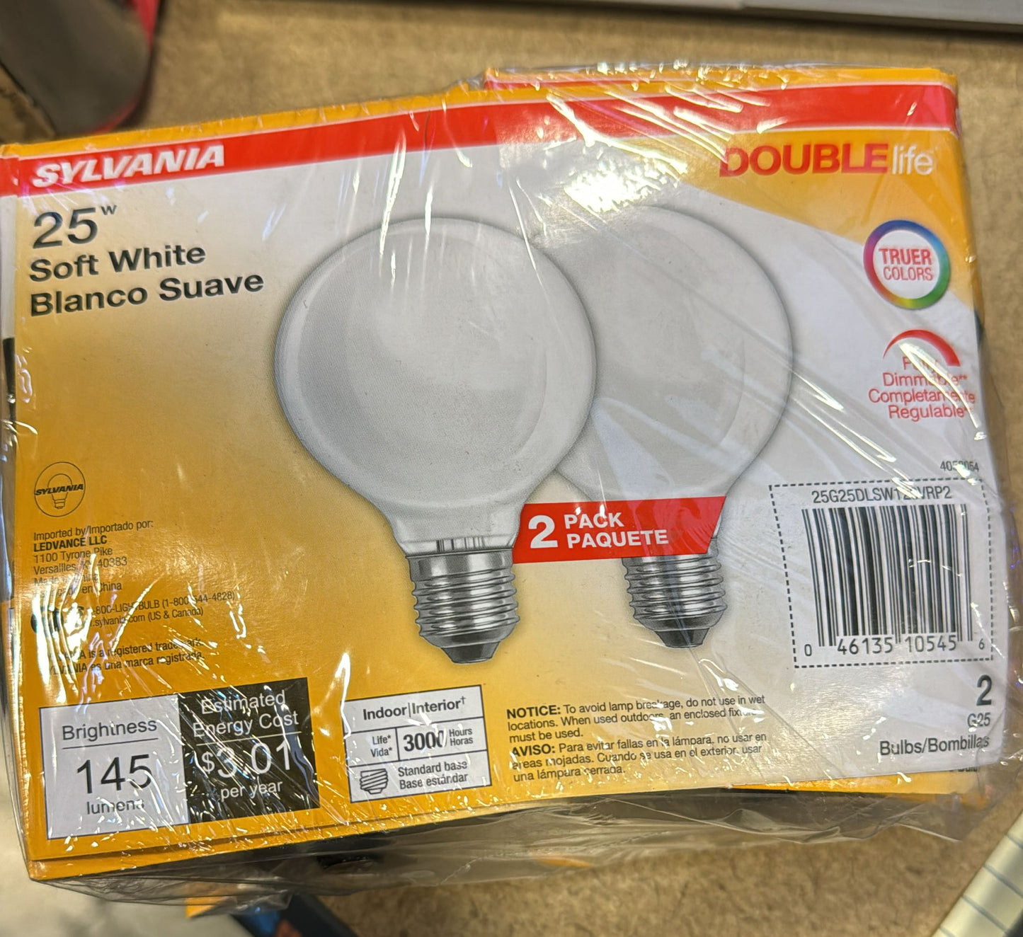 Sylvania 10545 25-Watt Double Life G25 Incandescent Light Bulb (2-Pack)