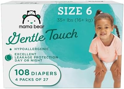 Mama Bear Gentle Touch Diapers, Hypoallergenic, Size 6, White, 108 Count (4 packs of 27)