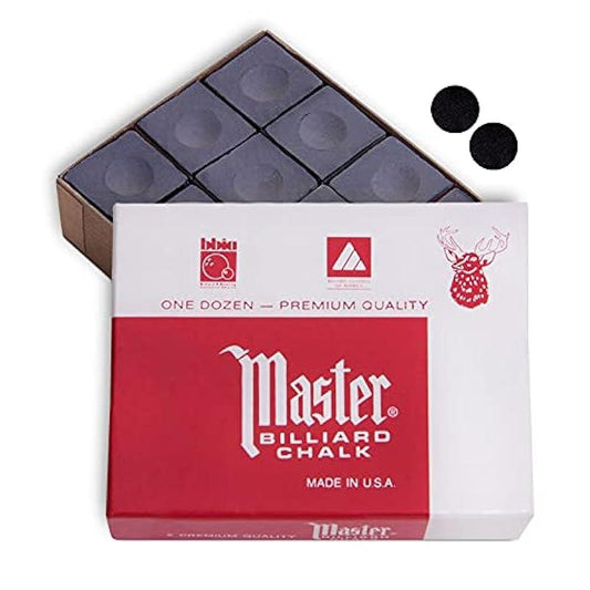 Master Billiard Pool Cue Chalk Premium Quality (Charcoal) - 1 Dozen - Made in The USA