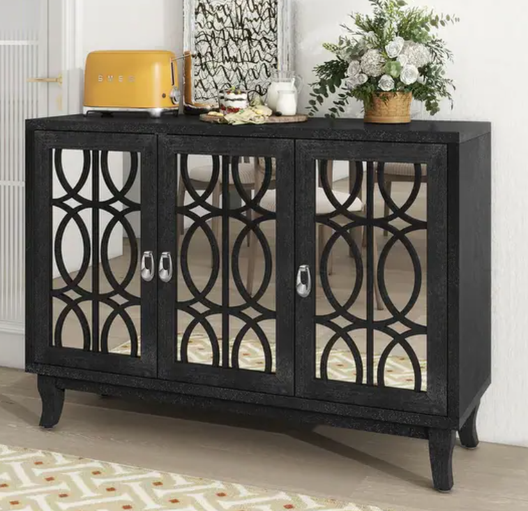 47.2" Sideboard 3 Door Mirrored Buffet Cabinet - Black