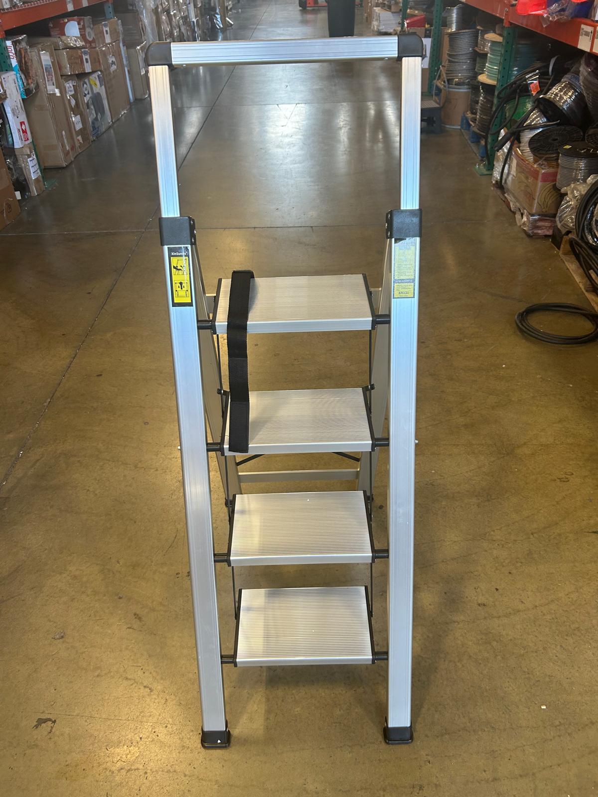 Step Ladders Aluminium Step Ladder 4 Step Lightweight Folding Step Stool with Fully Manual Telescopic Handrails Portable Stepladders for Office Portable Step Stool