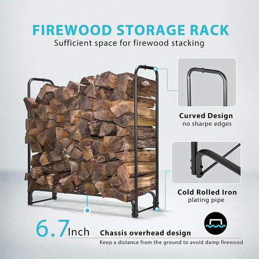 VIVOHOME 5ft Heavy Duty Indoor Outdoor Firewood Storage Rack with Cover Combo Set Black