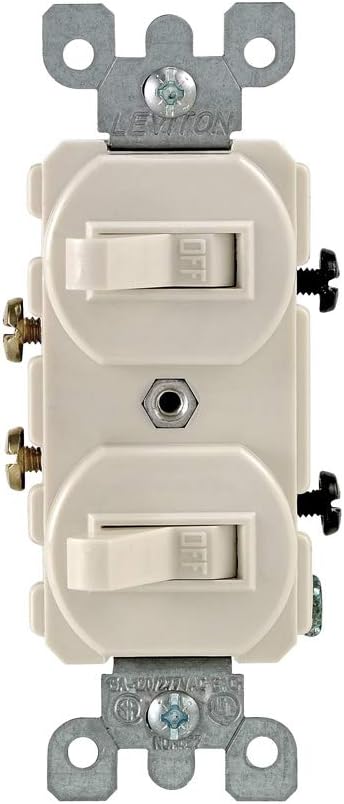 Leviton 5224-2T 15 Amp, 120/277 Volt, Duplex Style Single-Pole/Single-Pole AC Combination Switch, Grounding, Light Almond