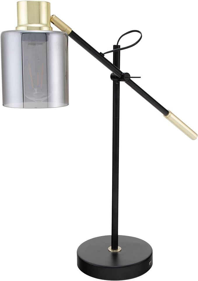 Realspace™ Veretti 23" H Modern Tilt-Arm Lamp, Adjustable, Smokey Gray Shade/Black Base