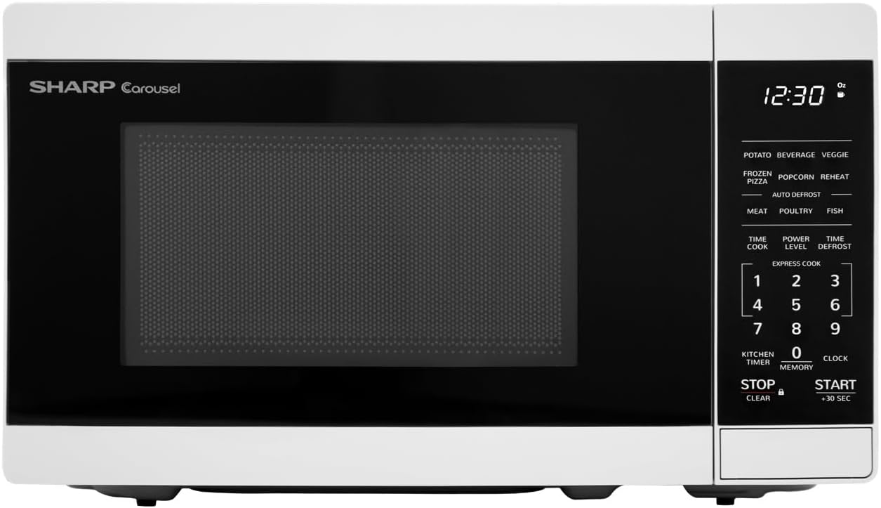 SHARP ZSMC0760HW Compact Oven with Removable 10" Carousel Turntable, Cubic Feet, 700 Watt Countertop Microwave, 0.7 CuFt, White