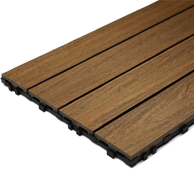 NewTechWood UltraShield Naturale 1 ft. x 1 ft. Quick Deck Outdoor Composite Deck Tile in Peruvian Teak (10 sq. ft. Per Box)- US-QD-ZX-TK