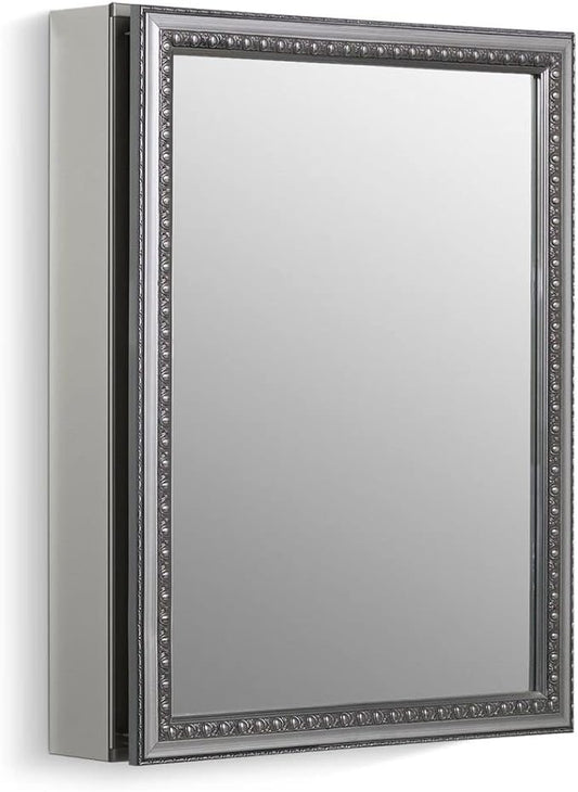 KOHLER CB-CLW2026SS 20" W x 26" H Single-Door Medicine Cabinet with Decorative Framed Mirrored Door, Bathroom Medicine Cabinet with Mirror