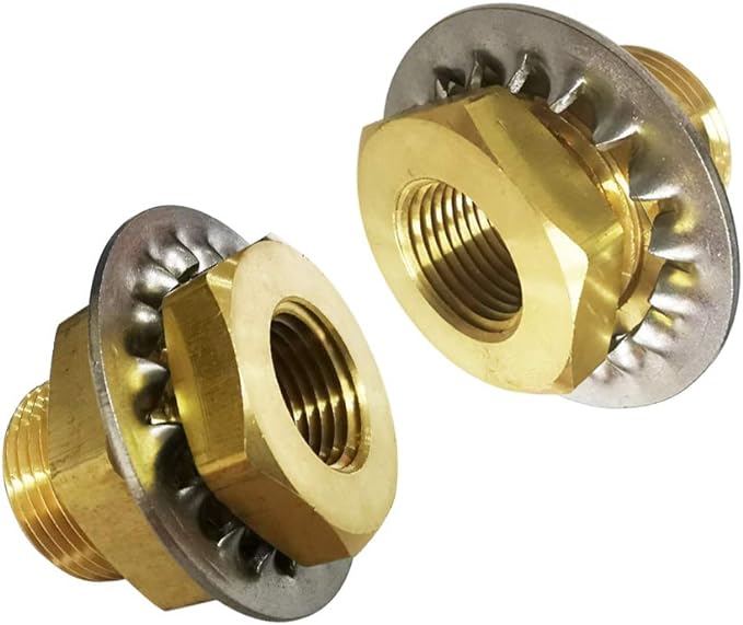 Legines Brass Pipe Fitting, Bulkhead Coupling Tank Fitting, 3/8" NPT Female, 1.31" Length (Pack of 2)