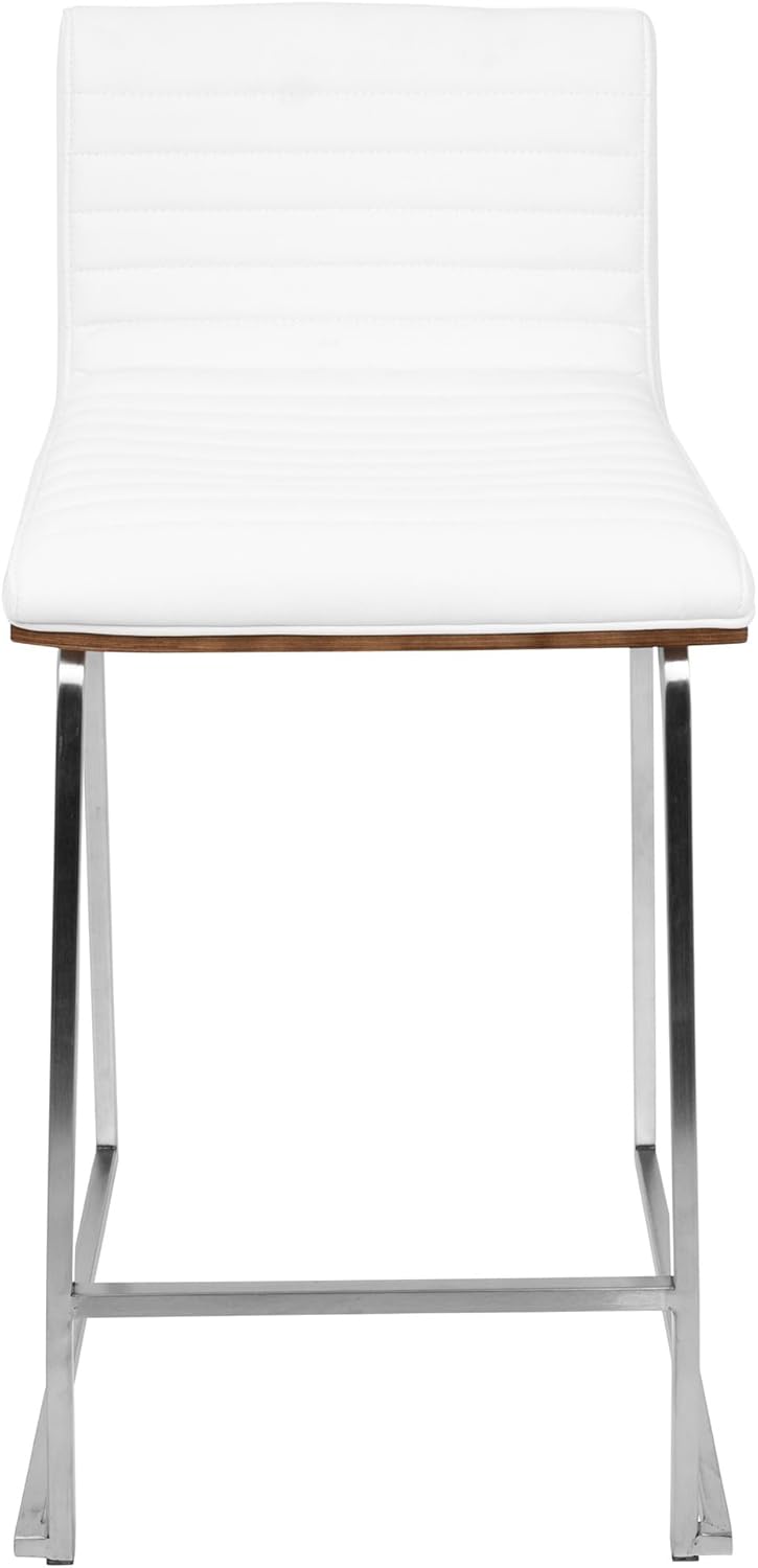 Lumisource Mara 26 in. Walnut and White Counter Stool (Set of 2)