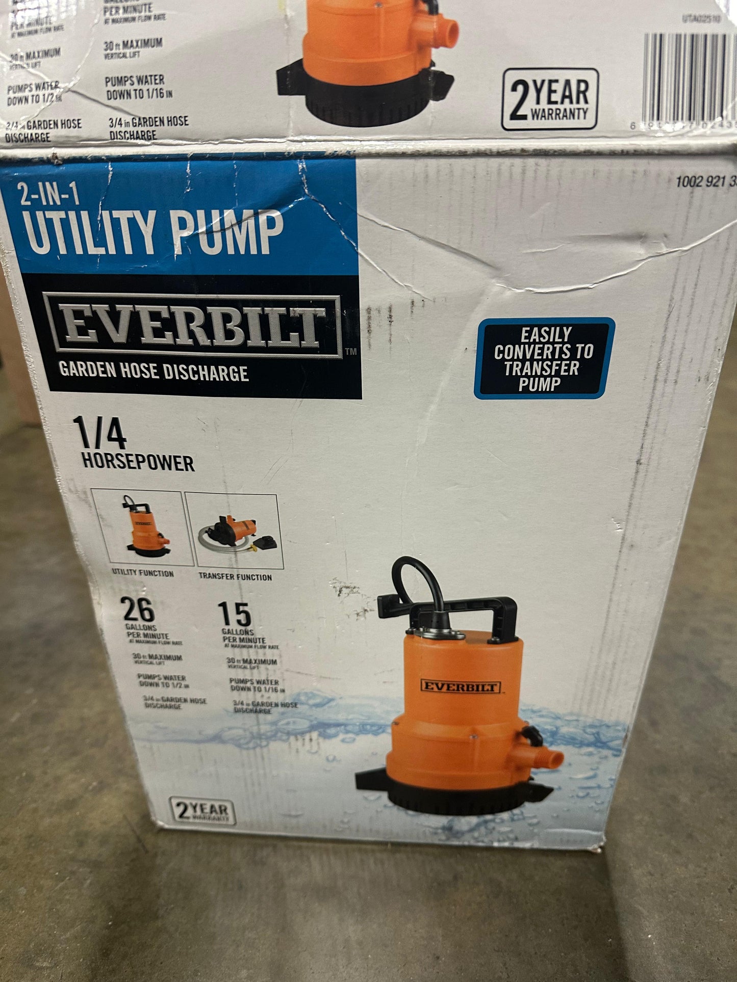 Everbilt 1/4 HP 2-in-1 Submersible Utility and Transfer Pump