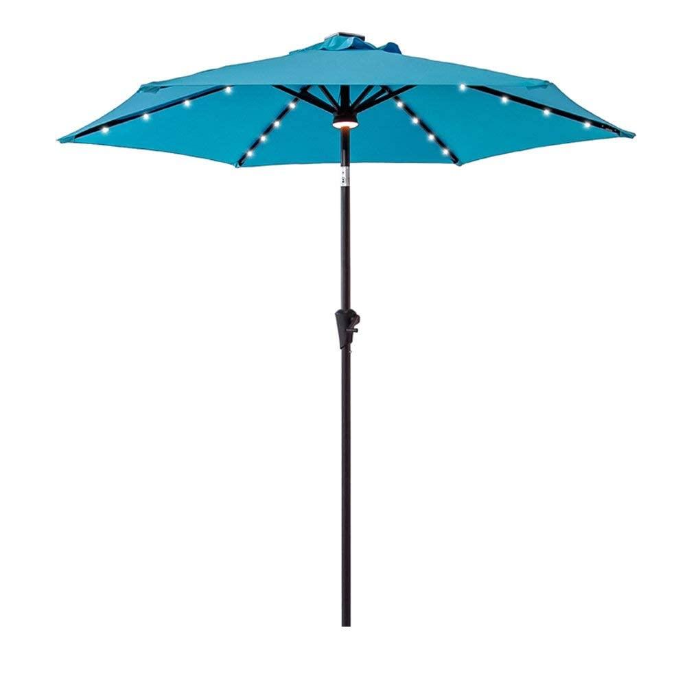 FLAME&SHADE 7.5 ft Solar Powered Outdoor Market Patio Table Umbrella with LED Lights and Tilt, Aqua Blue