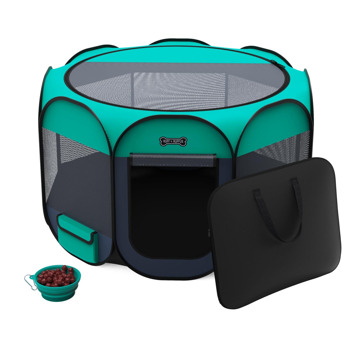 Ruff 'n Ruffus Portable Pet Playpen | Premium Indoor/Outdoor Foldable Pen | Water-Resistant + UV Shade | Bonus: FREE Case & Travel Bowl