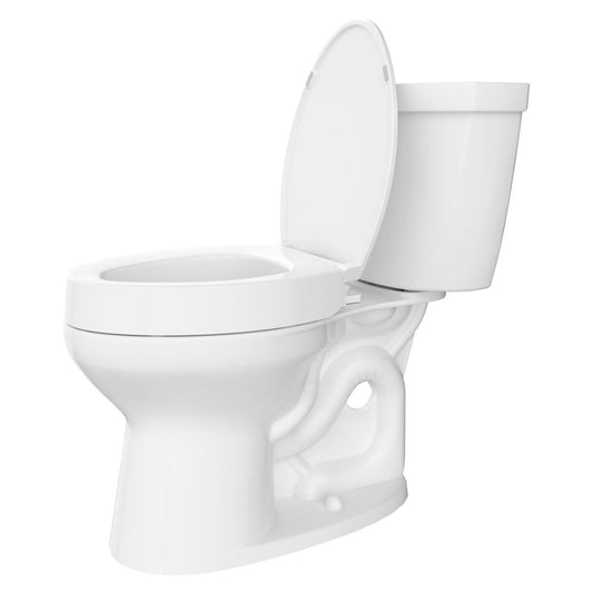 Toilet Seat Risers for Seniors, 3" Elongated Raised Toilet Seat for Elderly and Handicap, Elevated Slow Close Toilet Seat, Never Loosen, Oval, Plastic, White