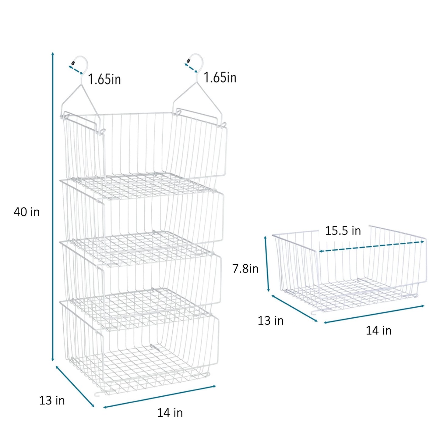 Tu-Pa Large 4 Tier Hanging Closet Organizer, Closet Organizers and Storage, Fruit Basket, Closet Organizer System, 4 Wide Metal Wire Bins, 2 Hangers and 4 S Hooks, Heavy Duty, No Assembly Required