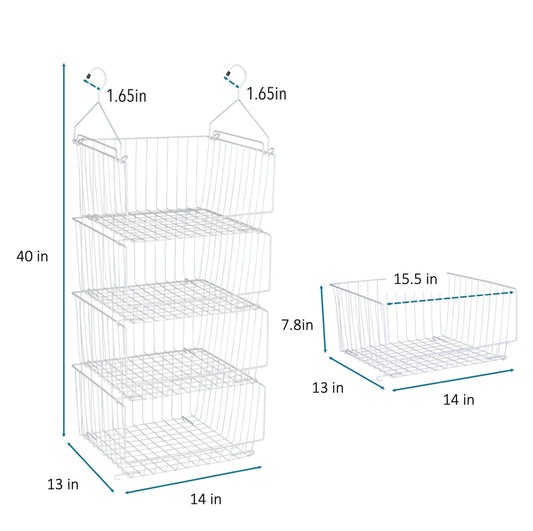 Tu-Pa Large 4 Tier Hanging Closet Organizer, Closet Organizers and Storage, Fruit Basket, Closet Organizer System, 4 Wide Metal Wire Bins, 2 Hangers and 4 S Hooks, Heavy Duty, No Assembly Required